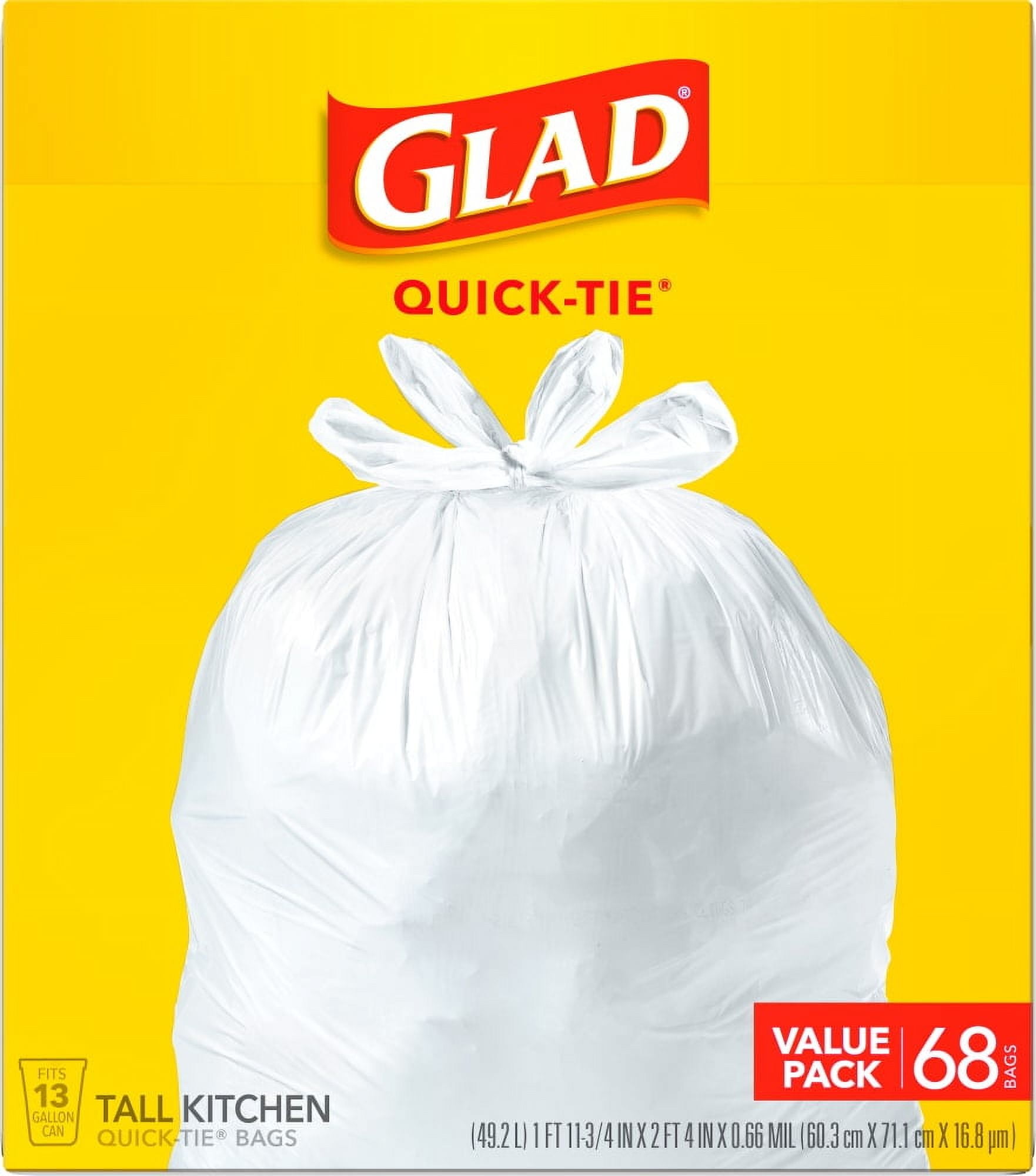 Glad Quick-Tie Tall Kitchen Trash Bags - 13 Gal - 68 Ct