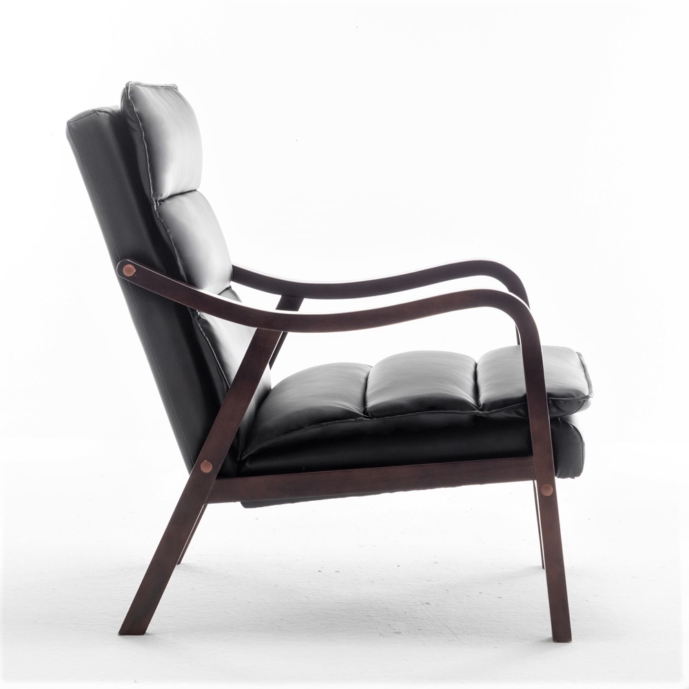 Uspridefurniture Clovis 24.8" Wide Mid-Century Modern Faux Leather Armchair, Black