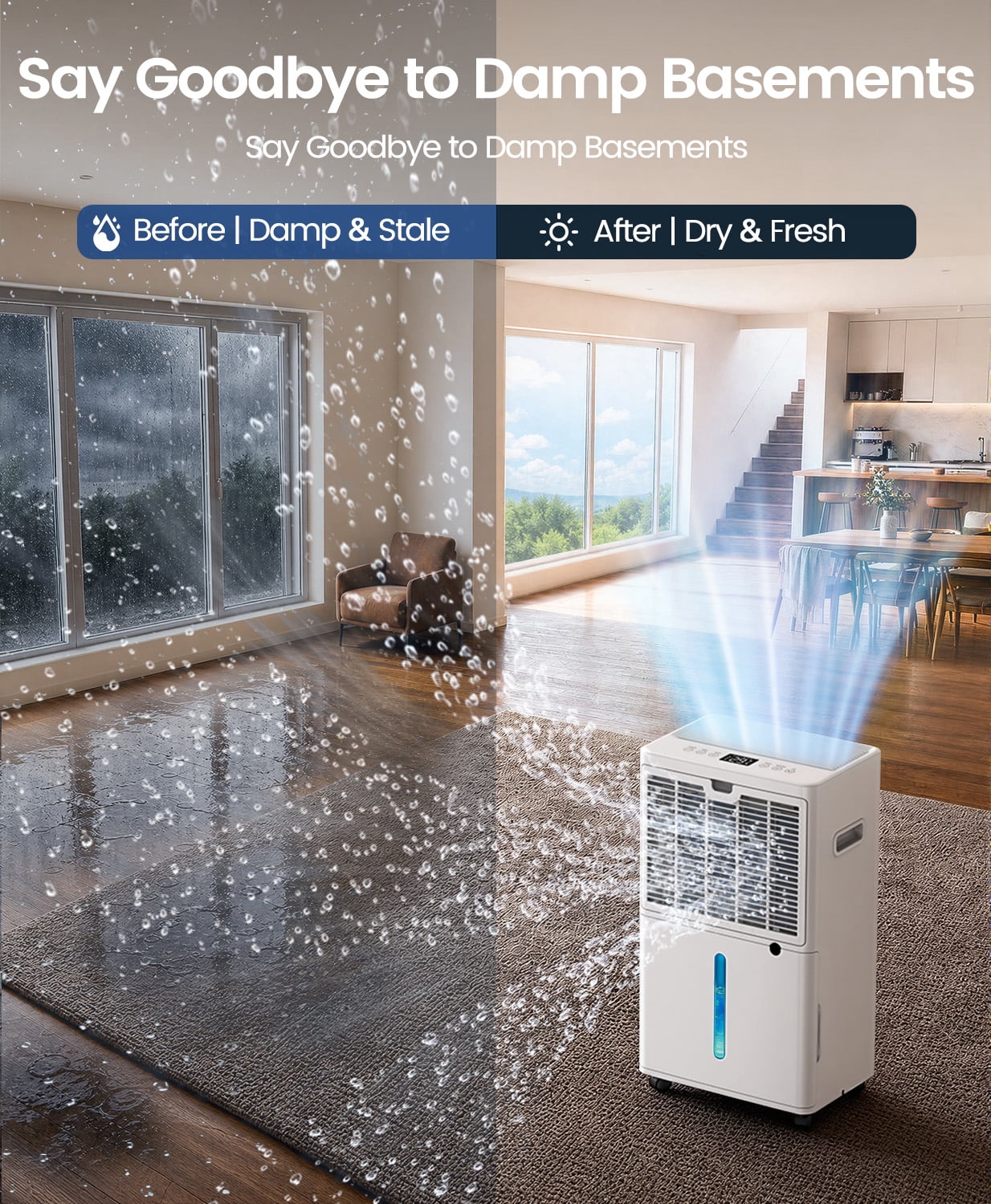 60 pt. 5500 sq. ft. Dehumidifier for Basement with Bucket, Drain Hose, in White, Auto-Off