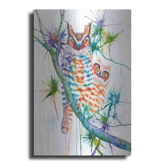 Luxe Metal Art 'Momma and Baby Owl' by Michelle Faber, Metal Wall Art, 12"x16"