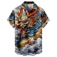 thumbnail image 2 of COSFO Dragon Button Down Shirt Men Blue Short Sleeve Collared Casual Tops Regular Graphic Tees, 2 of 7