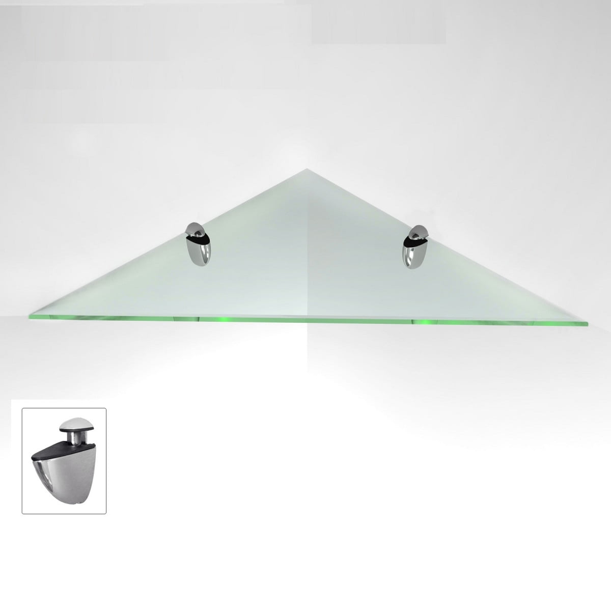 Glass Effect White Black Acrylic Corner Safety Shelf with Chrome Supports 