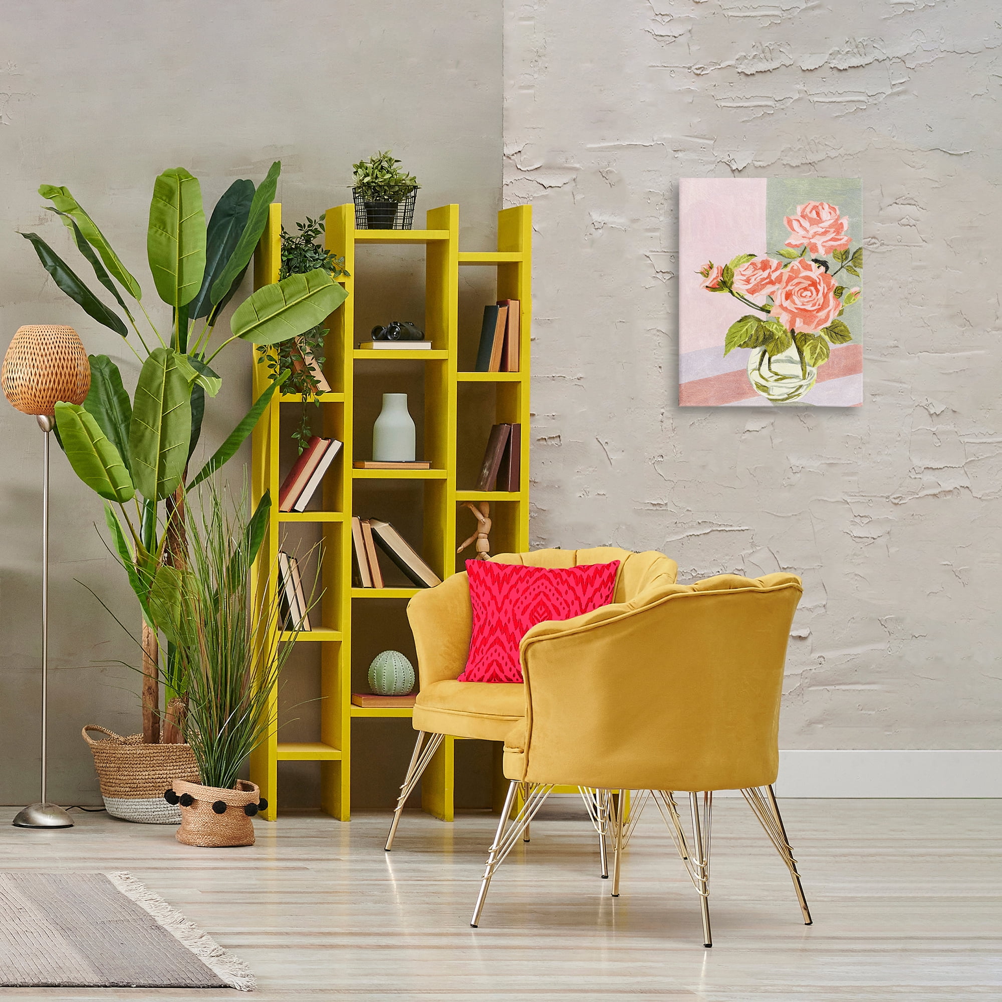 Stupell Industries Pink Roses on Pastels Plants & Flowers Painting Wrapped Canvas Art Print Wall Art, 16 x 20