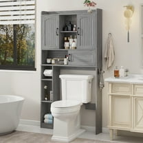 Vabches Over The Toilet Storage Cabinet, Above Toilet Organizer with Sliding Door & Tissue Bar, Hooks and Adjustable Shelves