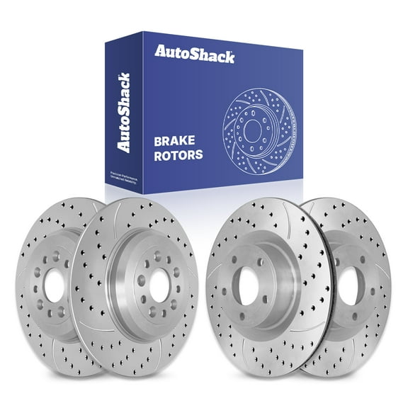 AutoShack Front Vented & Rear Solid Drilled & Slotted Coated Brake Rotors Silver Matte Finish 4-PC Set Replacement for 2011-2014 Ford Edge 2011-2015 Lincoln MKX TurboGuard