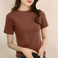 thumbnail image 2 of cfhntfmh Womens Short Sleeve Shirts Crewneck Slim Fitted T-Shirt Solid Color Summer Basic Tee Trendy Clothes Outfit, 2 of 3