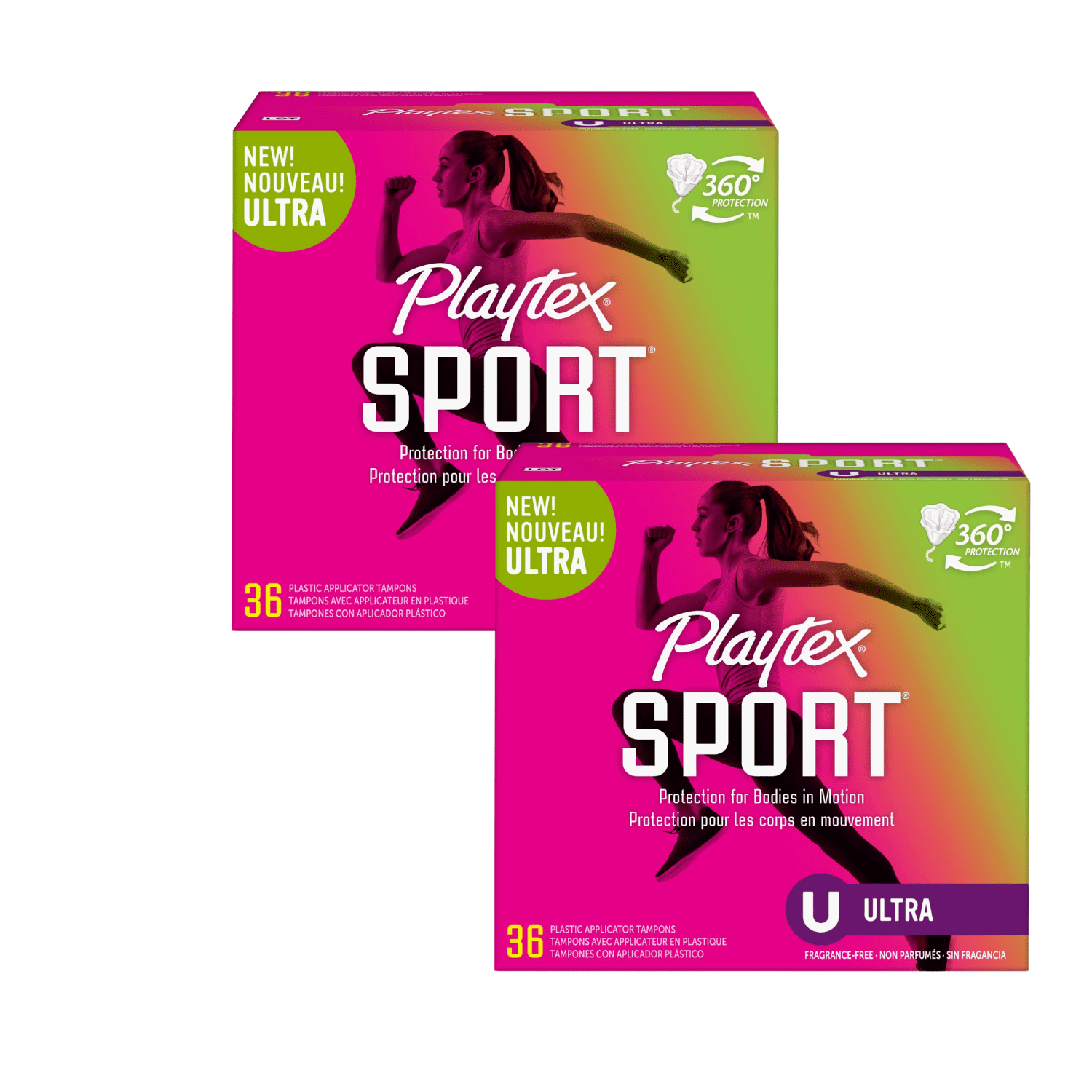 Playtex Sport Ultra Plastic Applicator Unscented Tampons, 36 counts x 2 Pack (72 Total Count