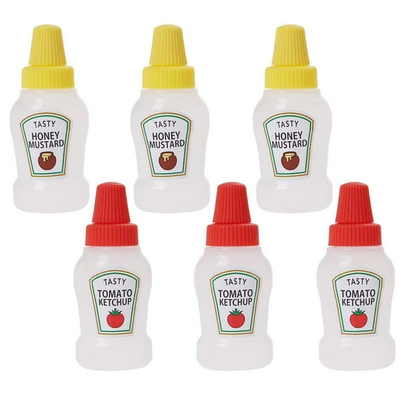 6Pcs/Set Mini Ketchup Dispenser Portable Leakproof Condiment Squeeze Bottle Small Tomato Sauce Container Reusable Honey Mustard for Lunch Box