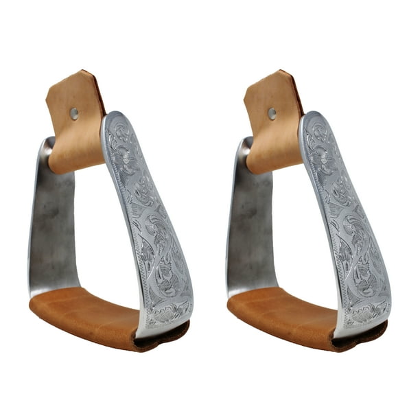 Horse Western Angled Slanted Aluminum Engraved Saddle Stirrups 5196