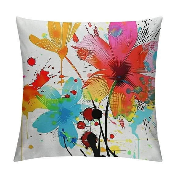 BCIIG  Colorful Throw Pillow Cushion Cover, Hawaiian Beach Party Theme with Lively Flowers Abstract Summertime Composition, Decorative Square Accent Pillow Case, 24" X 24", Marigold Multicolor