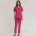 thumbnail image 4 of Womens Scrubs Elastic, Flu Season Preparedness Medical Staff Wrinkle-Free Outfit Healthcare Worker Stretch Fabric Set True-To-Size Nursing Colorfast Uniform July Nurse Scrub Pink Xxl, 4 of 4