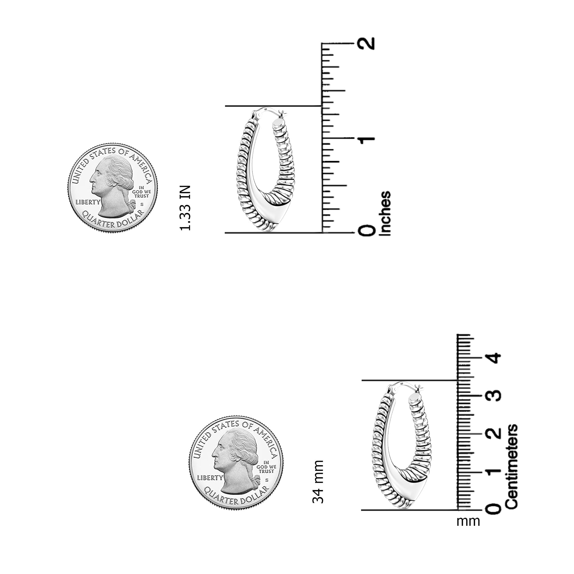 LeCalla 925 Sterling Silver Light-Weight Classic Shrimp Hoop Earrings Jewelry for Women and Teen 34MM