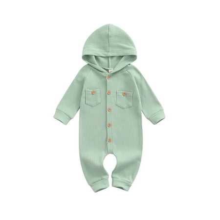

Ma&Baby Newborn Baby Boy Girl Romper Hooded Outfit Clothes Waffle Cotton Button Jumpsuits