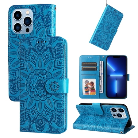 Dteck iPhone 11 pro case Embossed Wallet Card Cash Slots Bookstyle PU Premium Leather Magnetic Flip Kickstand Shockproof Ultra-Slim Cover for iPhone 11 Pro 5.8 inch Blue