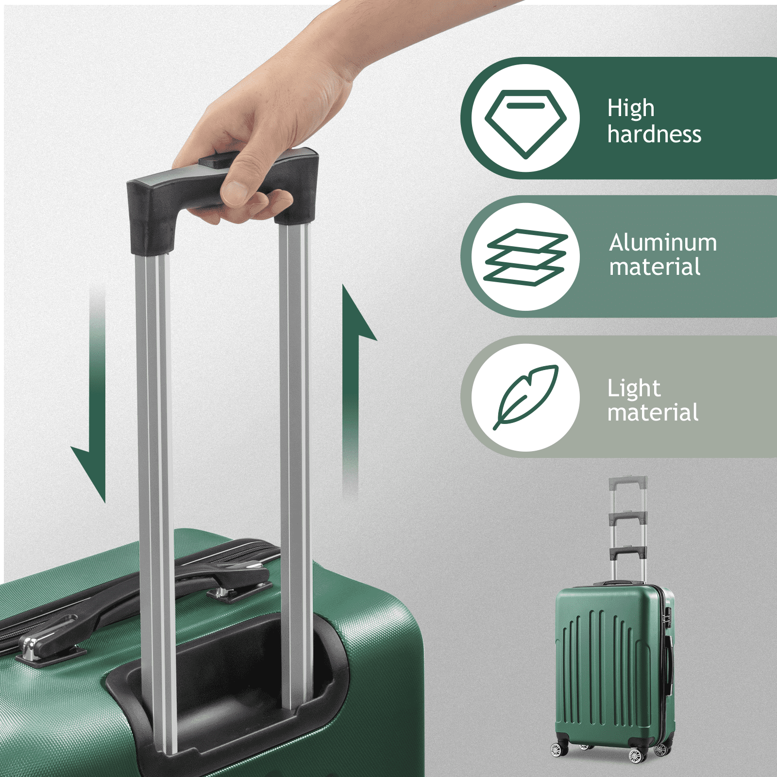 FCH Retro Green Striped 4-Piece Luggage Set (16"+20"+24"+28") | Expandable ABS Hardshell Suitcases with Aluminum Handle & 360° Wheels | Vintage Airline Approved Luggage