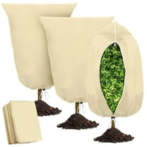 XMZHOU 3Pcs Plant Covers Freeze Protection With Zipper Drawstring, Reusable Winter Frost Blanket Pest Protection Bags For Trees, Non-Woven Plant Protection Cover Bags - Sturdy And Durable, Beige