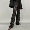thumbnail image 2 of Hpapadks Casual Pants for Women Solid High Waisted Straight Leg Sheer Lace Pant Slacks for Women Black L, 2 of 7