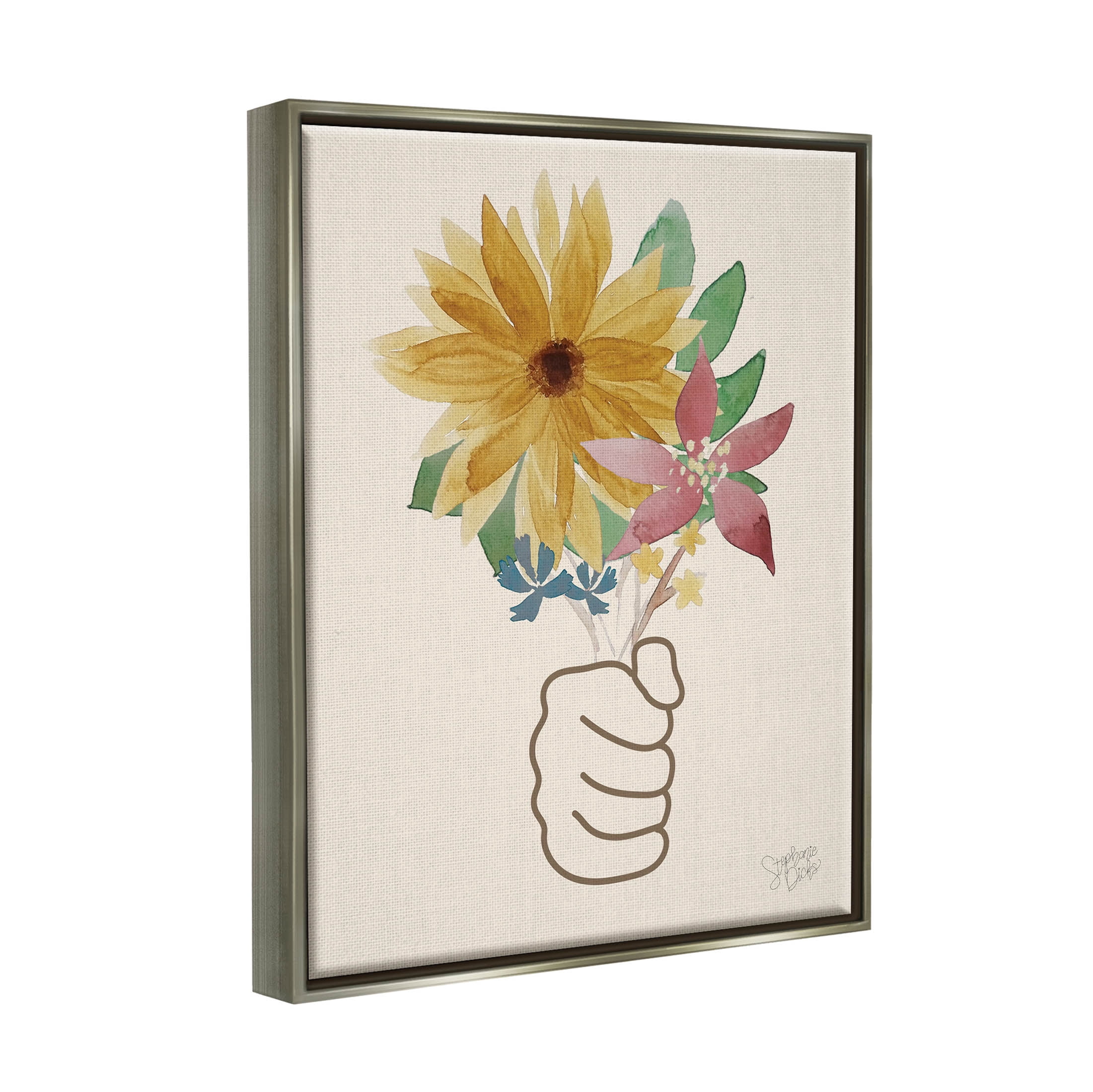 Stupell Industries Handful Flower Blossoms Graphic Art Luster Gray Floating Framed Canvas Print Wall Art, Design by Stephanie Dicks