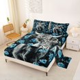 thumbnail image 2 of jejeloiu Blue Rose Highland Cow Full Size Sheets Kids,Floral Farm Print Bed Sheets,4pcs, 2 of 6