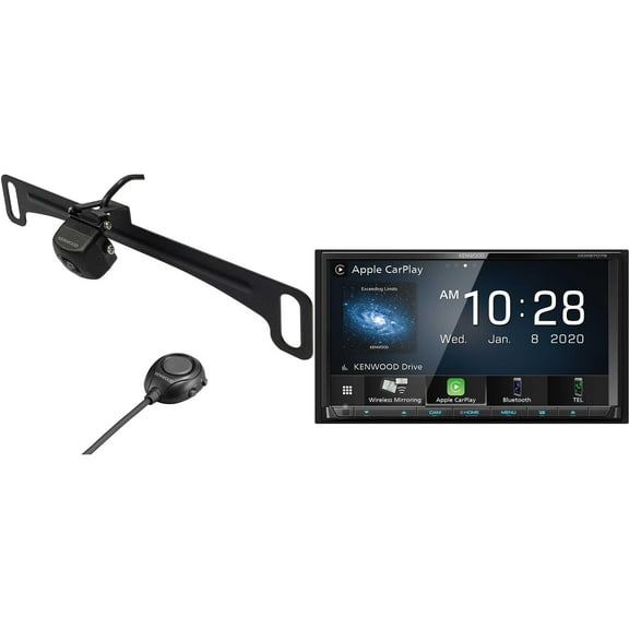 Kenwood DDX9707S MultiMedia Receiver with CMOS-320LP Multi-Angle Rear View Camera with License Plate Mounting