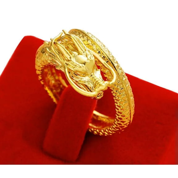 K-KED Men's Overlord dragon head relief 24K THAI BAHT YELLOW GOLD Plated RING