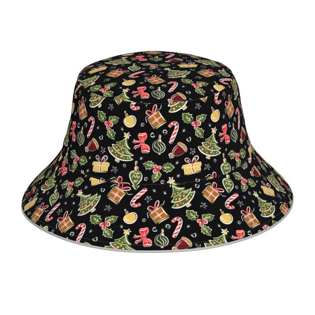 Fotbe Christmas Tree Decoration Sombrero Tipo Pescador con Estampado – Sombrero de Sol de Algodón de Moda para Playa, Golf, Pesca