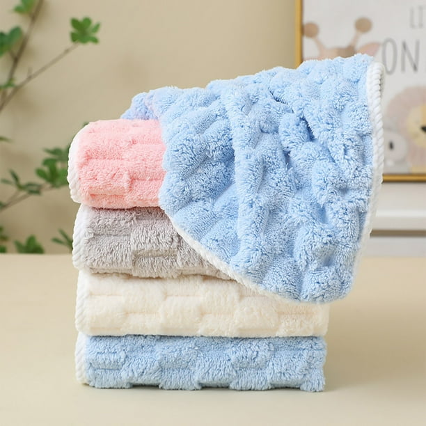 Fiudx Juego de Toallas Cuadradas, Suaves y Absorbentes, con Un Adorable Diseño de Cuadrícula de Nubes, Versátiles para Lavarse La Cara, Secarse Las Manos y Salir, Tela Suave, Multiusos, Juego de 4 Pi