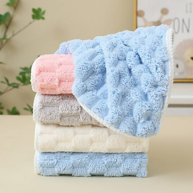 Fiudx Juego de Toallas Cuadradas, Suaves y Absorbentes, con Un Adorable Diseño de Cuadrícula de Nubes, Versátiles para Lavarse La Cara, Secarse Las Manos y Salir, Tela Suave, Multiusos, Juego de 4 Pi
