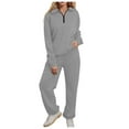thumbnail image 1 of Wyzesi Ensemble de Shorts pour Femmes, Décontracté, Extensible, Mode, 2 Pcs, Manches Longues, Demi-Zip, avec Joggers, Doux, 1 of 7
