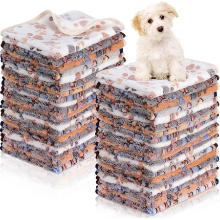 40 Pcs Dog Blankets Soft Fluffy Fleece Washable Puppy Sleep Blankets Small Mat for Pets Throw Warm Bed Mat for Dog Puppy Cat (Pink White Brown Purple Paw)