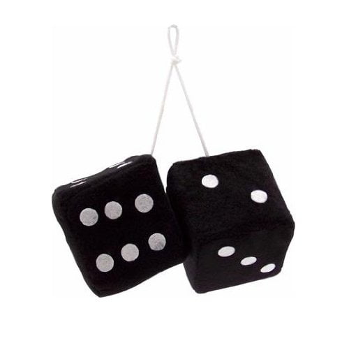 New Fuzzy Black and White Dots Car Dice--3 Inch 