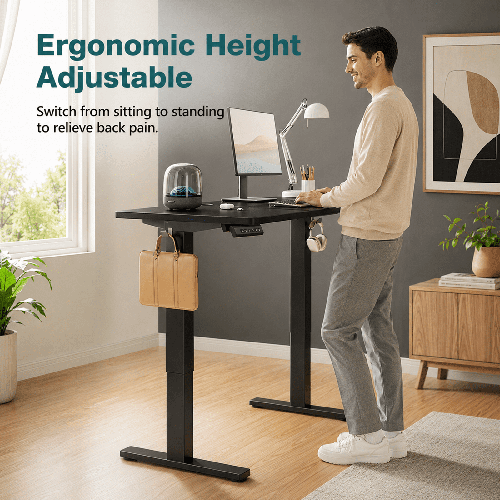 Alvantor Standing Desk, 28.7''- 48'' Height Electric Height Adjustable Home Office Desk with 3 Memory Presets, Sit and Stand Up, T-Shaped Frame