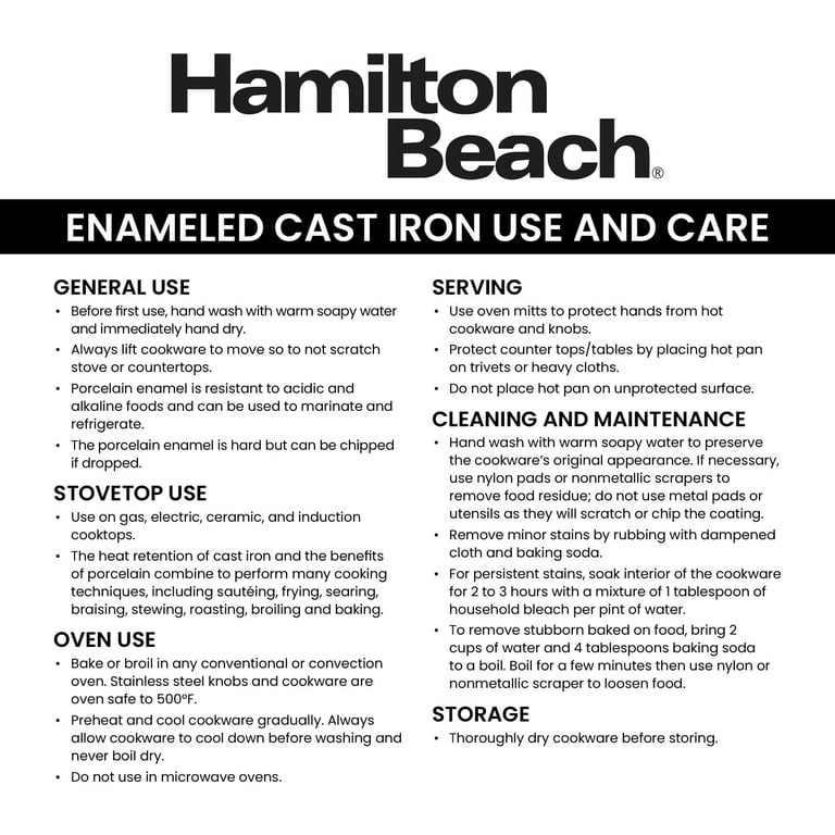 Hamilton Beach Enameled Cast Iron Dutch Oven 5.5-Quart Gray, Cream Ena