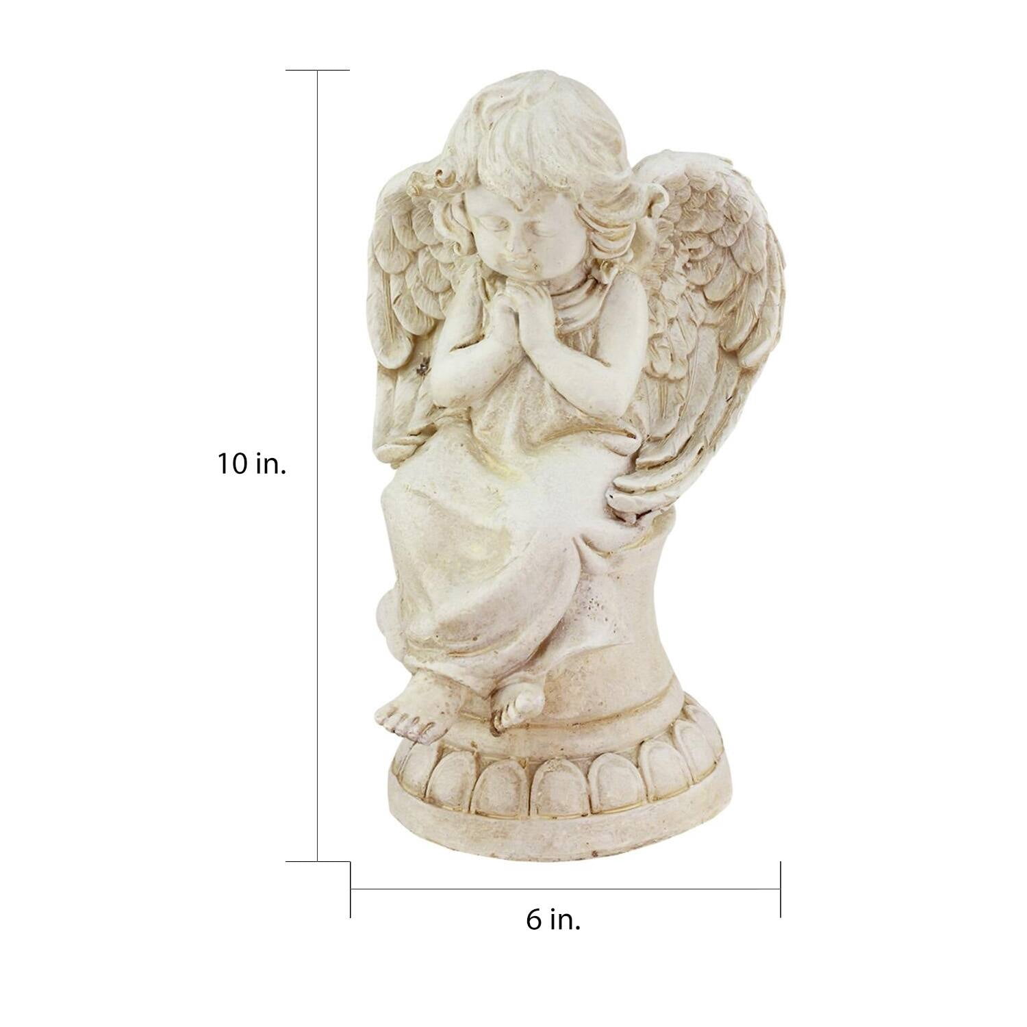 Northlight 32038420 9.5 in. Heavenly Gardens Distressed Ivory Cherub Angel on Pedestal Outdoor Garden Statue