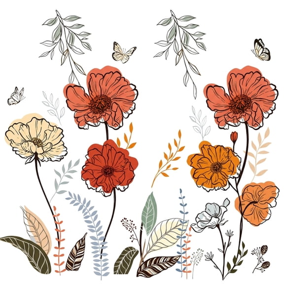 2 Pack Floral Butterfly Wall Stickers, 47.2×15.7 Inch Removable Self-Adhesive Wall Decals for Bedroom & Living Room Background Walls