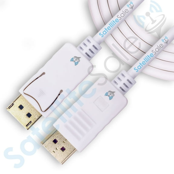 SatelliteSale Display Port DP Cable Male to Male Universal Wire PVC Compatible with Computers, Laptops, Monitors, White Cord 15 feet
