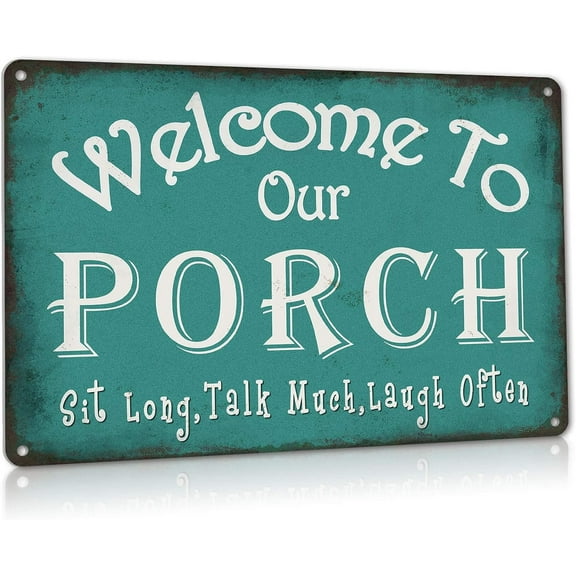 Welcome to Our Porch Sign Backyard Accessories Decor Outdoor, Vintage Metal Tin Signs Farmhouse Home Wall Decorations 8x12 Inches