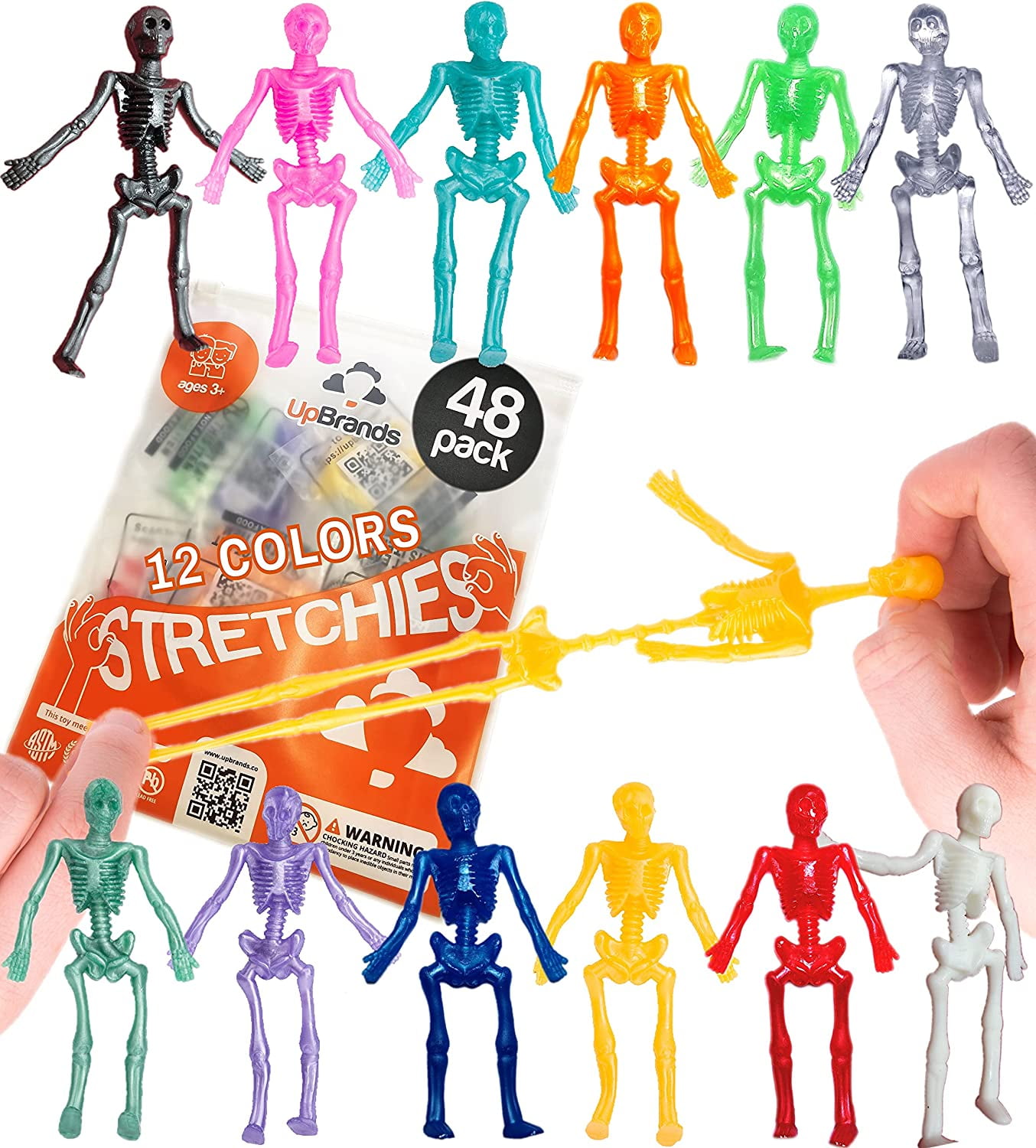 48Pcs Halloween Party Favors for Kids, Sticky Hands Halloween Goodie Bag  Stuffers Pinata Fillers Skeleton Halloween Treats Non Candy Halloween Toys