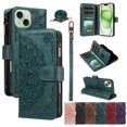 thumbnail image 1 of For iPhone 15 Plus Wallet Case, 9 Card Slots RFID Blocking Crossbody Leather Cover, Zipper Pocket, Detachable Wrist & Shoulder Strap, Magnetic Shockproof Protective Phone Case for Women,Green, 1 of 11