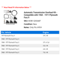 thumbnail image 2 of Automatic Transmission Overhaul Kit - Compatible with 1968 - 1971 Plymouth Fury II 1969 1970, 2 of 2
