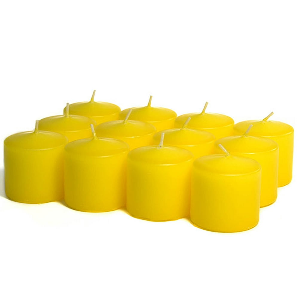 Unscented Yellow Votives 10 Hour Votive Candles Pack 12 per box 1.5 in