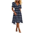 thumbnail image 2 of Maqroz Midi Dresses for Women V Neck Short Sleeve Belted Ruched Sundress Floral Printed Soft Cotton Summer Beach Vacation Travel Wedding Guest Cocktail Party Dresses Black S, 2 of 7