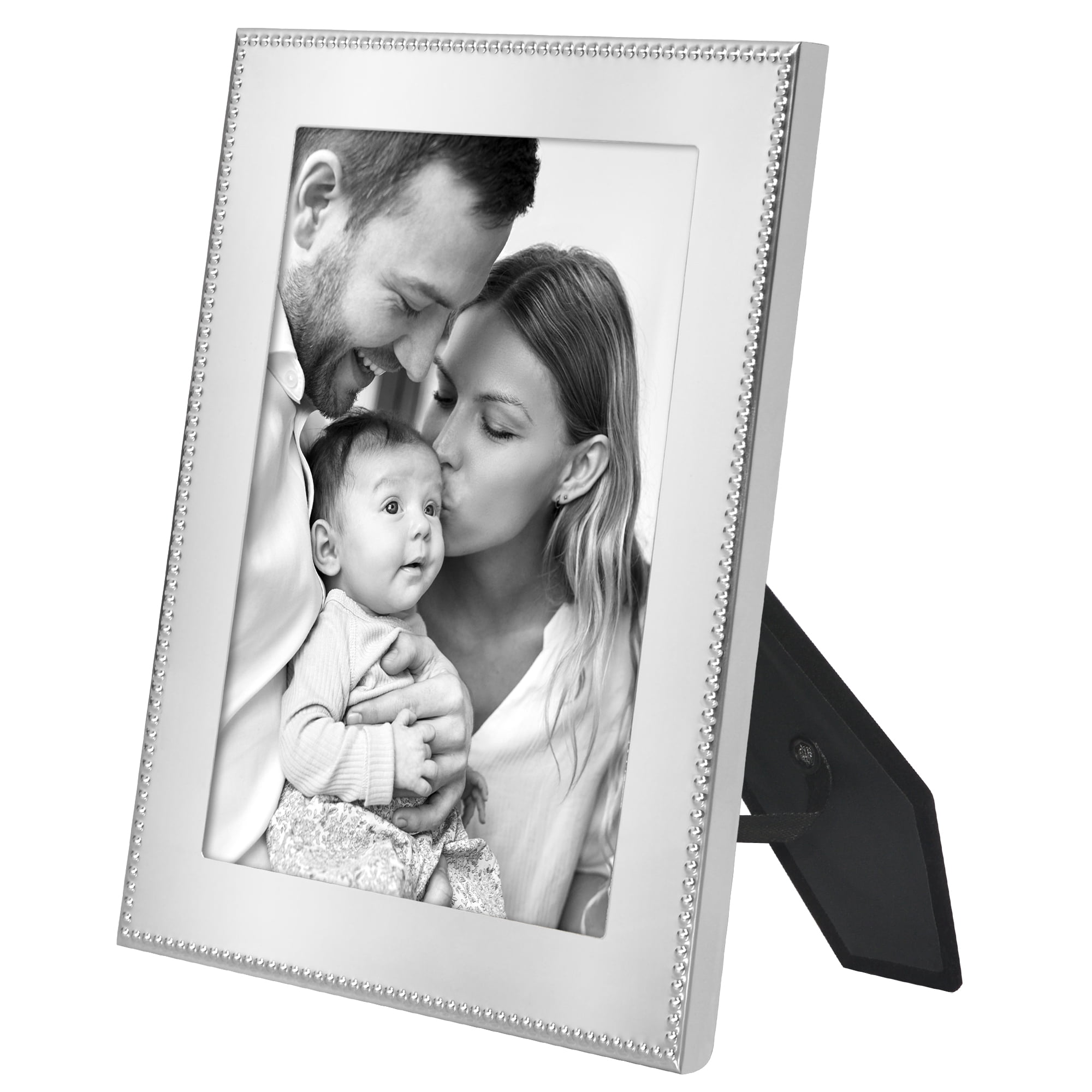 Americanflat 5x7 Picture Frame with Shatter-Resistant Glass Metal Beaded Style Detailing Elegant - Silver