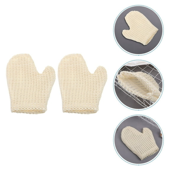 Raindrops White Sisal Bath Gloves 2-Pack for Deep Cleaning, Strong Friction Exfoliating Scrub for Bathing