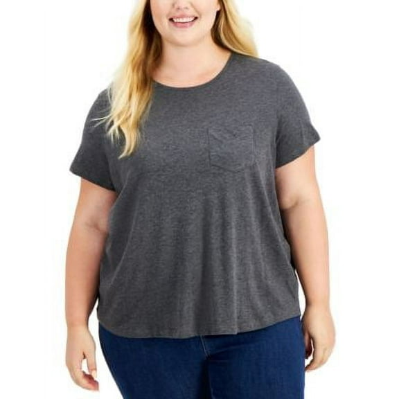 Style & Co Plus Size Cotton Heathered One Pocket T-Shirt Charcoal Heather 3X
