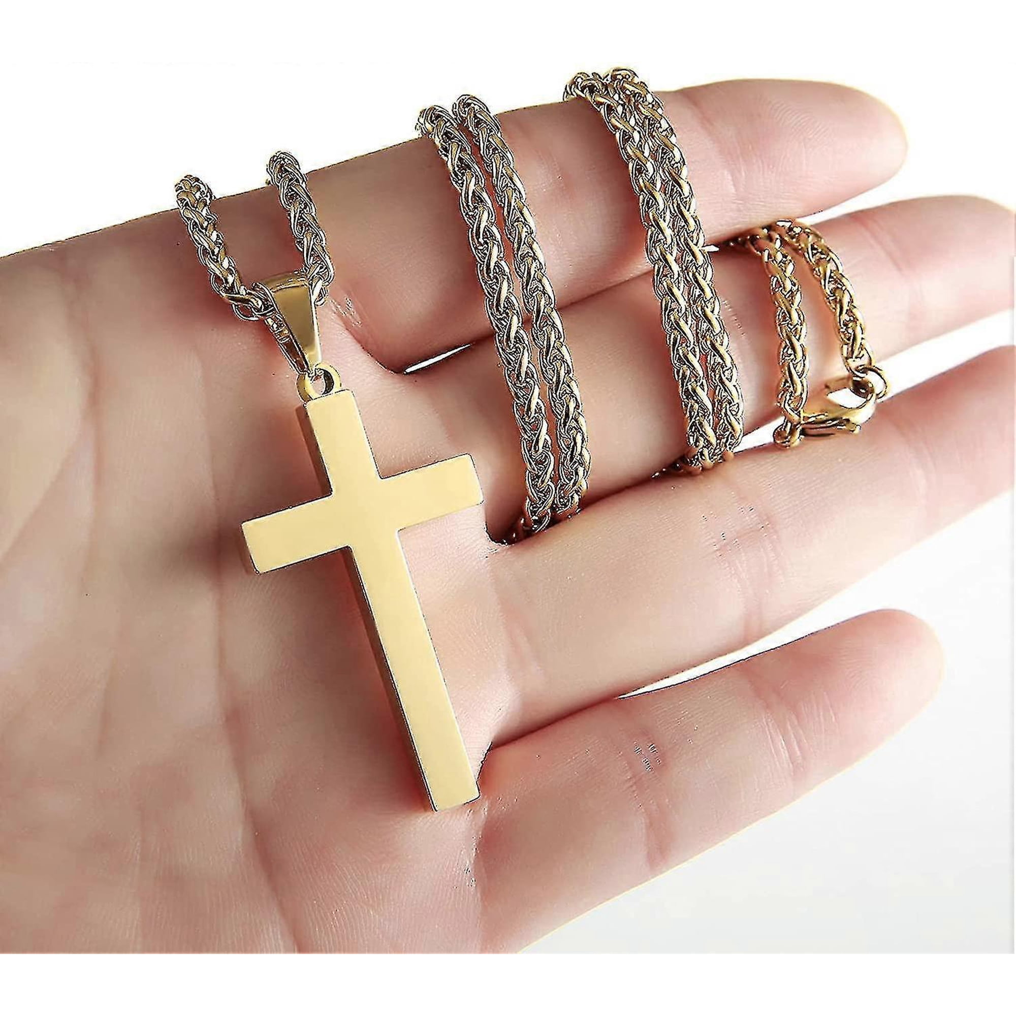 Joxevyia 14K Gold Filled Cross Necklace – Stainless Steel Small Cross Pendant With Cuban Chain, 16-24 Inches, Gift For Men & Women