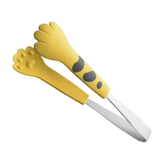 CuiLiyq Cute Cat Paw Tongs, 9.25 Inch Stainless Steel Cat Paw Shape Tongs for Cooking, Kitchen Tongs for Grill, Salad, Toaster, Cooking and Serving Food (Yellow)