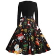 thumbnail image 4 of BLTIBY Christmas Dress for Women Vintage Winter Fall Long Sleeve Round Neck 1950s Cocktail Pleated Dresses Knee-Length Evening Party Prom Outfits with Belt Black XXL, 4 of 7