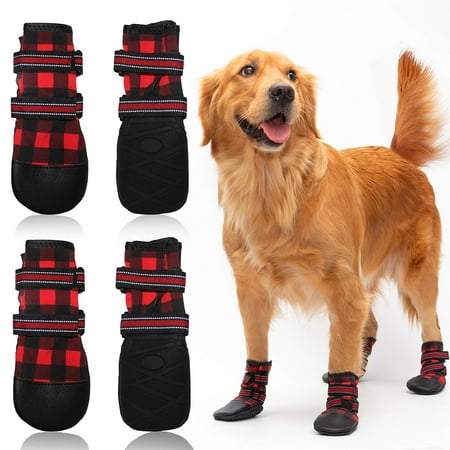 

Dog Shoes for Medium Large Dogs Waterproof Reflective Adjustable Winter Dog Boots Anti-Slip Rain/Snow Outdoor Warm Dog Shoes Paw Protector for Running Hiking Walking etc.