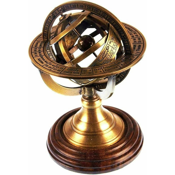 6 inch Nautical Brass Armillary Astrolabe Sphere Celestial Collectible Tabletop Armillary Antique Finish Vintage Zodiac Globe Armillary Home Décor